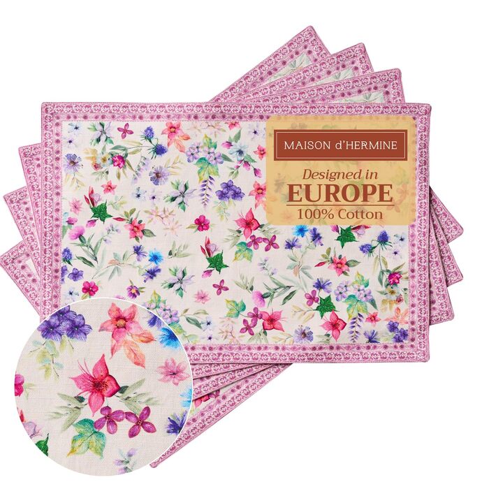 Бавовняні килимки для серветок, набір з 4 шт. , декоративні килимки для серветок, пасхальні килимки, що миються, для свят, вечерь, весни, літа (33 см x 48 см) (053 - Шардон), 39Hermine 100