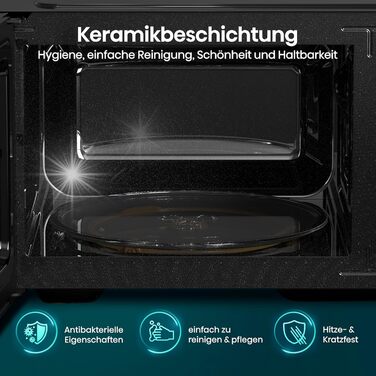 Мікрохвильова піч Hisense H20MOBP1HI / 700 Вт / InverterTech / Керамічне покриття / Преміальне скло / Виготовлена на замовлення, багатофазне приготування / Функція розморожування / 5 рівнів потужності / Блокування від дітей / Чорна (25 л, цифрове керуванн