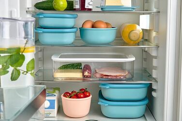 Набор из 3 предметов - Банки для хранения с крышкой - Подходит в качестве ящика для хранения, холодильника, морозильной камеры и посуды для микроволновой печи - 350 мл, 750 мл и 1250 мл - (Old Nordic Blue, маленький)