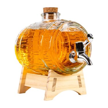 Стеклянный диспенсер в форме бочки с краном 1л SUPERBUTELKI.PL