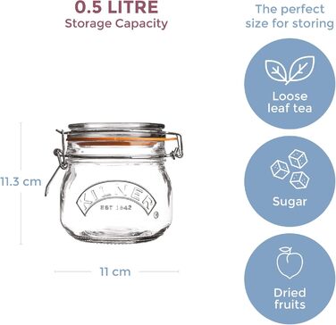 Стеклянная банка для хранения 0,5 л с зажимом Kilner