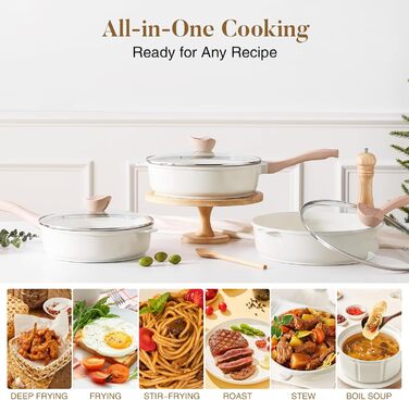 Сковорода с антипригарным покрытием и крышкой 30 см кремовая Kordisen