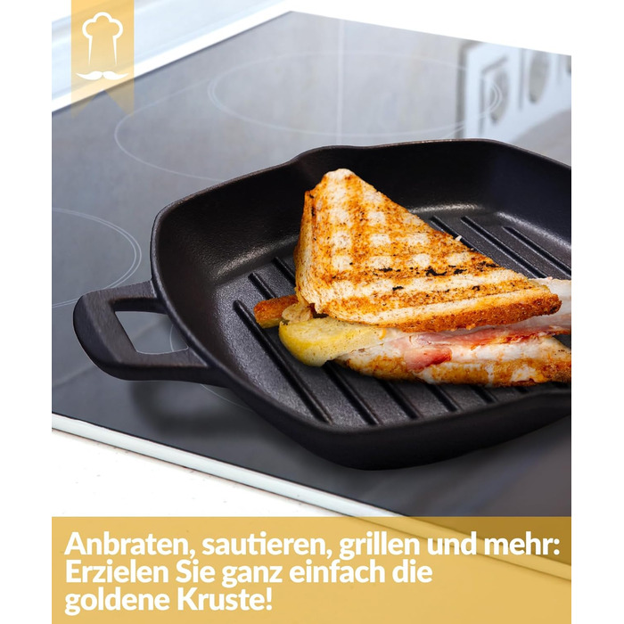 Чавунна форма для хліба Chefarone з кришкою - форма для хліба та тістечок - прямокутна форма для випікання та запікання - чавунна каструля для випікання хліба - 28 x 12 см (гриль)