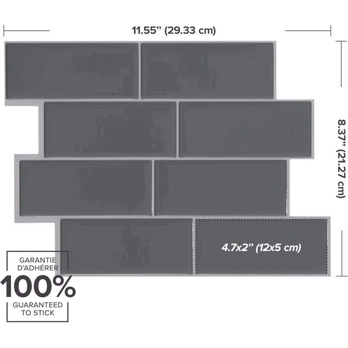 Наклейки для плитки, що самоклеяться - упаковка з 5 аркушів 29,36 см x 21,29 см - 3D самоклеючі ПВХ наклейки для плитки та фартуха для кухні, ванної кімнати та стін, кольорова та водонепроникна плитка (сірий колір)