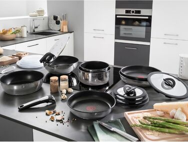 Набір посуду для індукційного приготування Tefal Ingenio Preference On, 15 предметів, зі знімною ручкою, що штабелюється, економить місце, з антипригарним покриттям, простий у використанні та чищенні, L97495 Набір посуду для каструль та сковорідок (Набір 