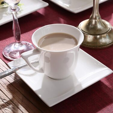 Серія Amparo, 30 шт. Кремово-білий порцеляновий столовий сервіз з кавовим сервізом, десертна тарілка, супова тарілка та плоска тарілка на 6 персон (60 шт. (сервіз для 12), Carina - біла)