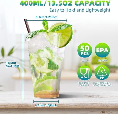 Набор многоразовых стаканов 50 шт 400 мл AOLUXLM