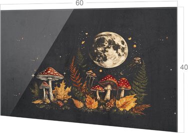 Скляний кухонний фартух GRAZDesign 4 мм Декоративний скляний фартух з квітковим мотивом Кухонний фартух сірого кольору - (Гриби вночі, 60x40 см)