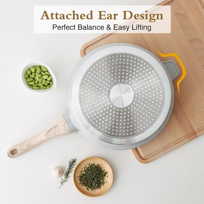 Сковорода с антипригарным покрытием и крышкой 28 см белая Kordisen