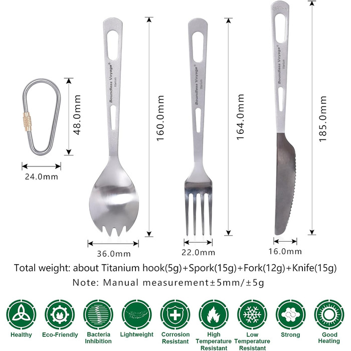 Безмежна подорож Титановий посуд Кемпінговий ніж і виделка Ложка Домашнє використання Набір столових приборів для подорожей для кемпінгу (Ti1538BQ)