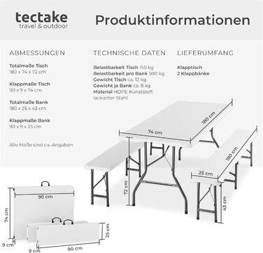 Комплект садовой мебели из 3 предметов белый tectake