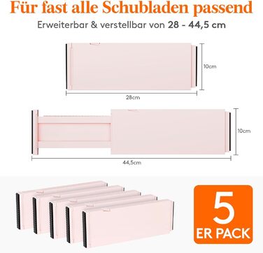 Набір роздільників ящиків Lifewit er пластик (28-44.cm), регульований органайзер для одягу, система організації шухляд шафи для спальні / комода / кухні / офісу для організації (5, рожевий)