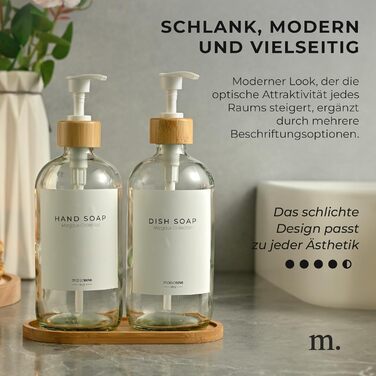 Диспенсер для мила 500 мл, набір 2 предмети на бамбуковій підставці, прозоре скло MaisoNovo