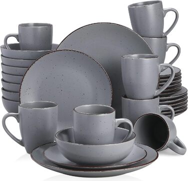 Столовый сервиз из керамогранита, набор посуды vancasso MODA, винтажный вид, комбинированный сервиз из 40 предметов с 8 тарелками, тарелками для тортов, суповыми тарелками, мисками и чашками каждая (серый, сервиз на 32 предмета)