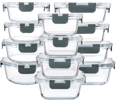 Набор стеклянных контейнеров с крышками, 12 предметов, серый Vialex
