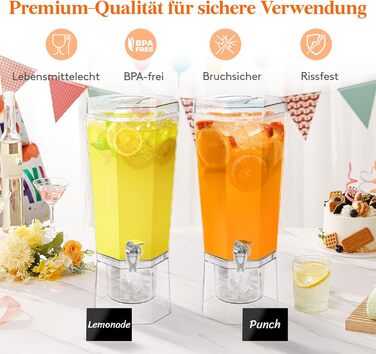 Диспенсер для напоїв з краном та підставкою, пластиковий диспенсер для води, лимонаду, соку та інших напоїв (2,6 л). Знімний стенд для зручного використання на вечірках.