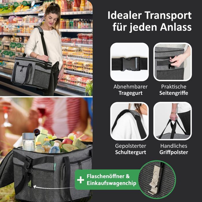 Велика складна термосумка 30 л сіра COTTARA