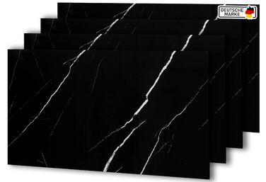 Стінові панелі AS Country Stone під мармур 60x120 см ПВХ-облицювання стіни з пластикових панелей для кухні, ванної кімнати тощо Панель кухонного фартуха (4 шт., чорний колір)