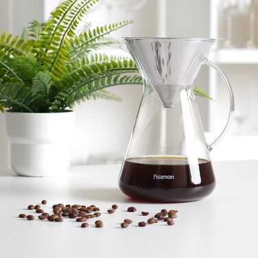 Кавник Fissman POUR OVER 900 мл. зі сталевим фільтром жаростійке скло (9083)