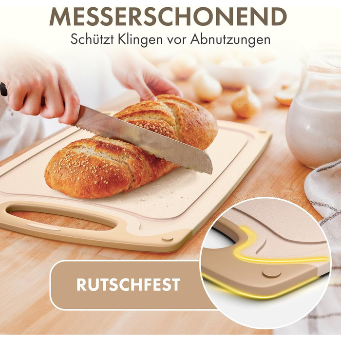 Набір обробних дощок Blumtal 3 розміри (S/M/L) - Велика пластикова обробна дошка з пазами для соку та ручкою - Міцна кухонна обробна дошка без BPA (бежевий, комплект з 3 предметів)