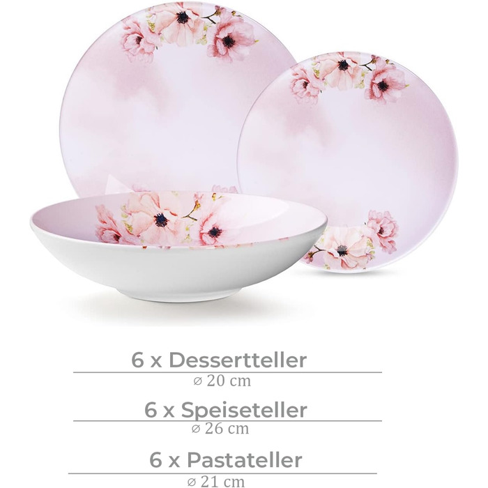Набір посуду konsimo Combi 12 персон Набір тарілок BASIMA Modern 36 предметів Столовий сервіз - Сервіз та набори посуду - Комбінований сервіз 12 осіб - Сервізний набір для сім'ї - Посуд кольоровий посуд (рожевий/білий, 18 предметів)