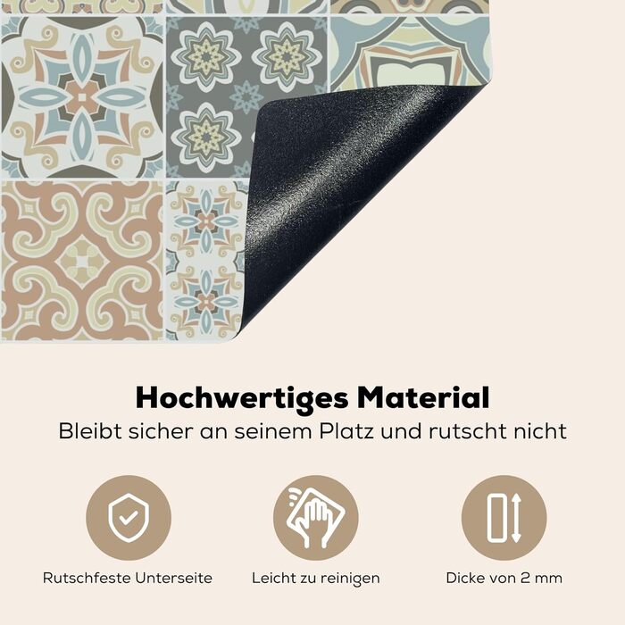 Фартух для плити, кухонний фартух, вініл, 78x52 см, декор для кухні, облицювання стіни, кришка плити - сіро-чорна (зразок - плитка, 52Д x 81,2Ш см)