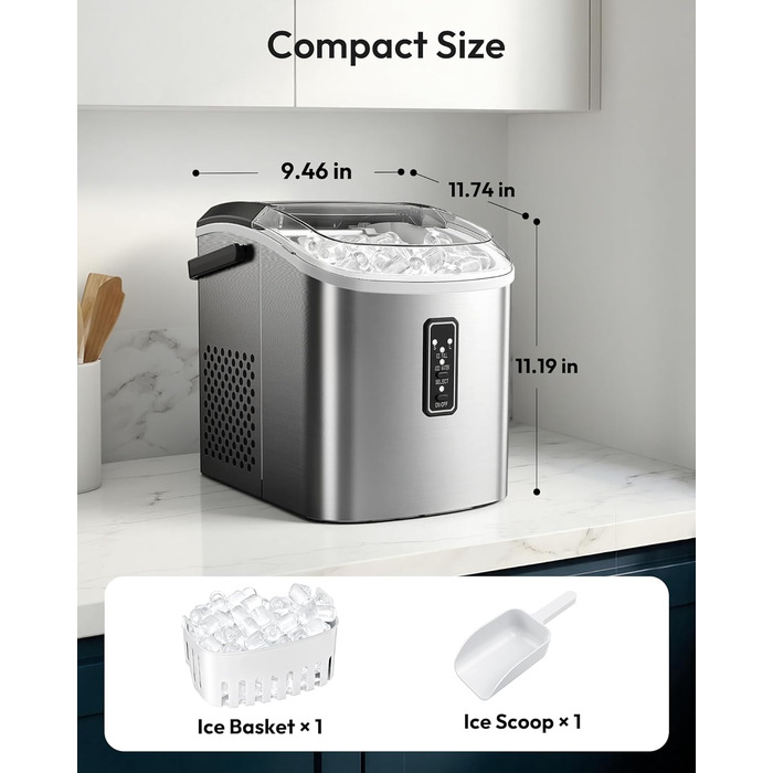 Компактный льдогенератор 1,1 л серебряный EUHOMY