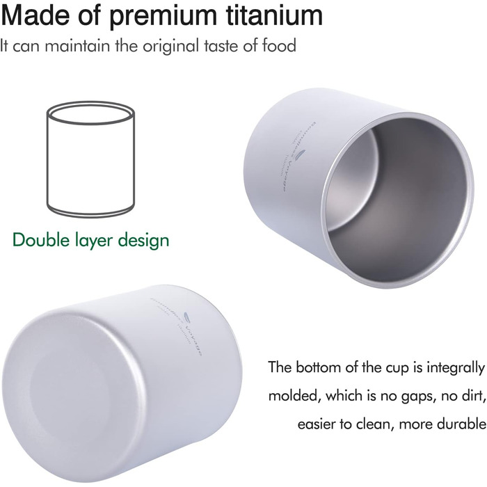 Безмежна подорож 300 мл Титанова чашка, з подвійними стінками, легка, протиошпарювана питний одяг для кемпінгу, дому, води, чаю, вина, пива, фруктового соку, Ti15154B (450 мл-TI3030D)