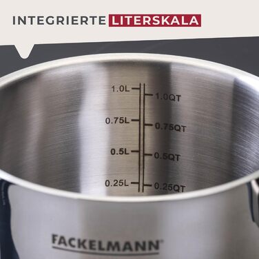 Каструля Fackelmann Brat Essential Ø виготовлена з високоякісної нержавіючої сталі 18/10, ергономічна бакелітова ручка, універсально підходить для всіх типів плит (каструля з кришкою, 14 см)