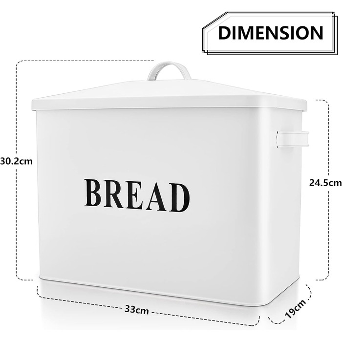 Хлібниця Herogo, дуже велика металева хлібниця для кухні, вінтажна висока хлібниця з кришкою, компактний контейнер для зберігання хліба для стільниці, вміщує 2 хліби, 33 x 24,5 x 19 см (білий)