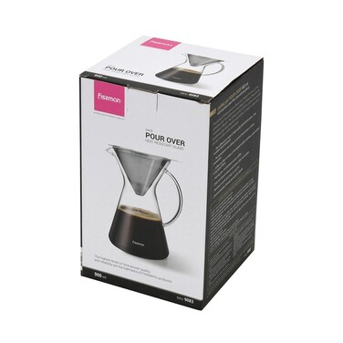 Кавник Fissman POUR OVER 900 мл. зі сталевим фільтром жаростійке скло (9083)