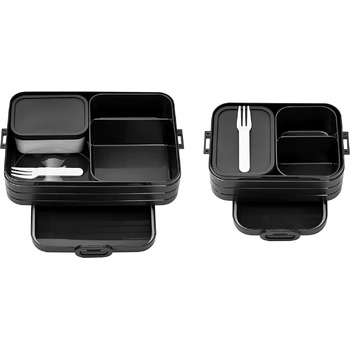 Ланч-бокс с Bento Box - На 4 бутерброда или 8 ломтиков хлеба - Ланч-бокс для небольших закусок и остатков еды - Ланч-бокс для взрослых - Ланч-бокс с отделениями - (Old Nordic Black, Lunchbox Duo Pack Large / Midi)
