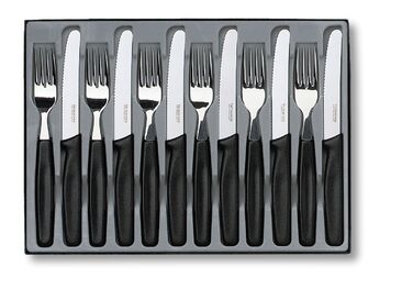 Набір кухонний Victorinox Table Set 12шт з чорн. ручкою (6 ножів 11см хвил., 6 віделок)