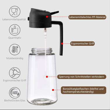 Дозатор та розпилювач олії 470 мл 2-в-1, чорний SWEET VIEW