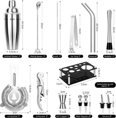 Набор для коктейлей из нержавеющей стали 15 предметов Cinnani