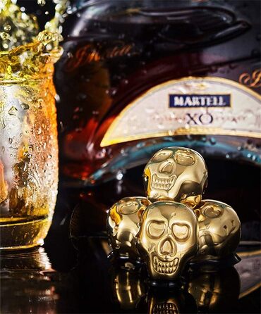 Набір охолоджувальних каменів для віскі у формі черепа золоті Ulalaza