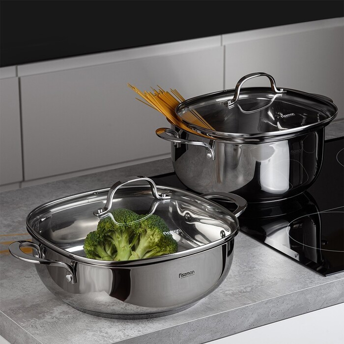 Сотейник Fissman EXCLUSIVE PRO 26x9 см / 4,6 л зі скляною кришкою нержавіюча сталь (5543)