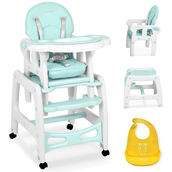 Детский стульчик для кормления 5-в-1 бирюзовый Ricokids
