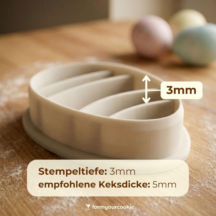 Набір із 3 формочок для пасхального печива, смугастий візерунок у вигляді пасхальних яєць, кролик, 2-в-1 зі штампом, 5 x 4 см, можна мити в посудомийній машині, екологічно чистий, стійкий до іржі (смугасті пасхальні яйця (5x4 см))