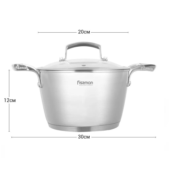 Кастрюля Fissman MILLENIUM 20x12 см/3,2л со стеклянной крышкой (5363)