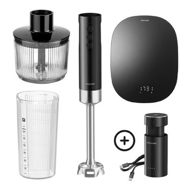 Бездротовий ручний блендер з цифровими кухонними вагами та подрібнювачем, набір з 5 предметів, чорний Zwilling