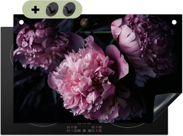 Фартух для плити, кухонний фартух, вініл, 78x52 см, декор для кухні, облицювання стіни, кришка для плити - сіро-чорна (квіти - рожеві, 52Д x 81,2Ш см)