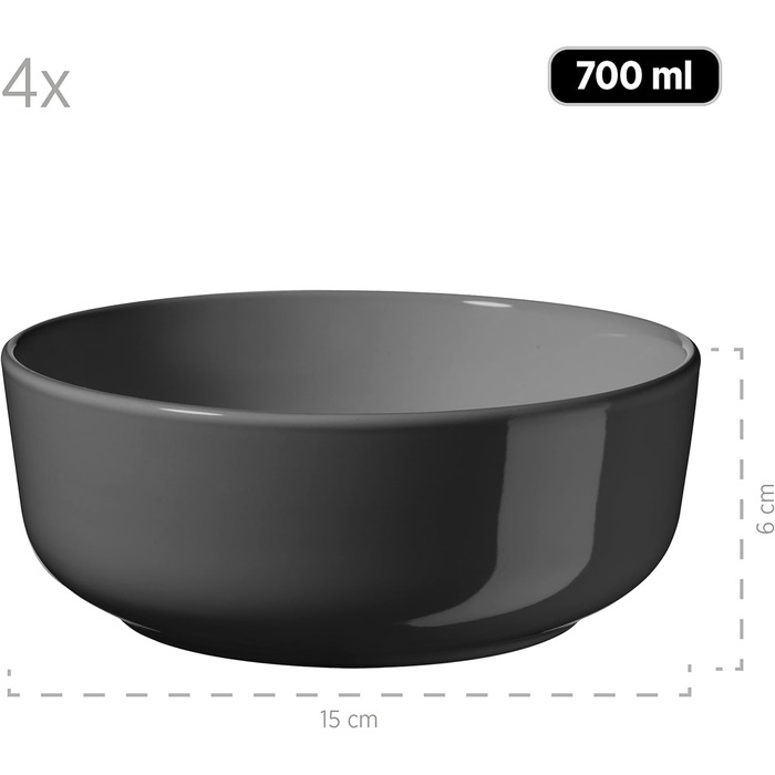 Серия MSER Alenia, набор посуды на 4 персоны в современном скандинавском дизайне, комбинированный сервиз из 16 предметов из керамики серого цвета, керамогранит