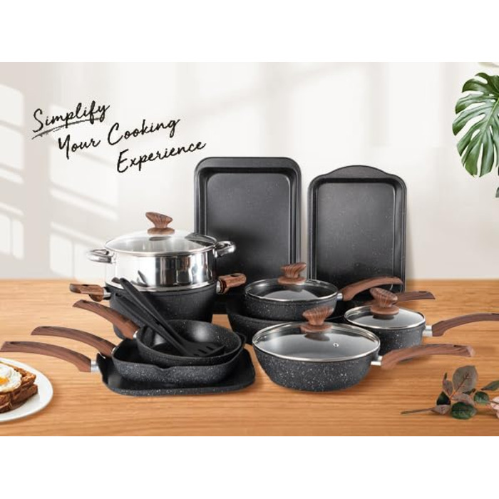 Набір кухонного посуду, 17 предметів, чорний Kitchen Academy