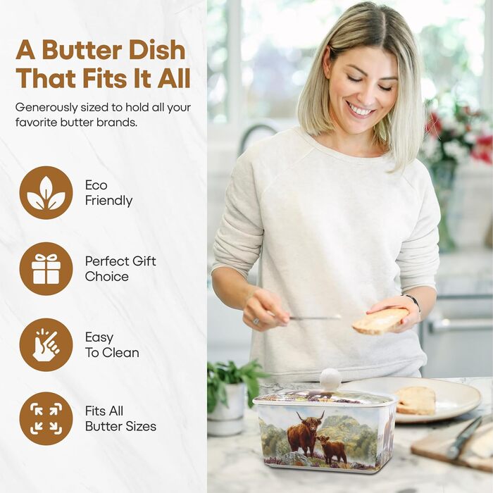 Маслянка з кришкою, китайська кераміка, з гарними акварельними мотивами, дизайн від Jennifer Rose Gallery для Busy Bees (біла або кремова)