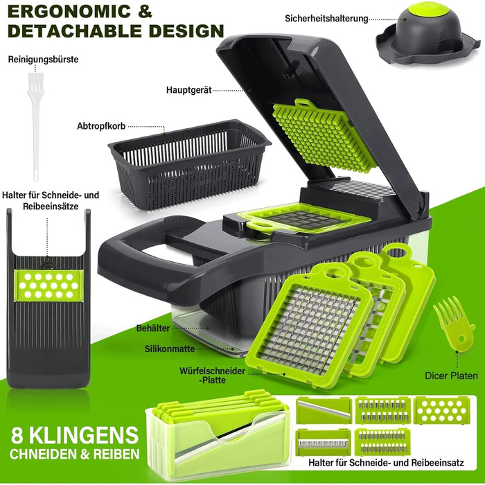 Універсальна овочерізка 16 в 1, сіро-зелений колір Etievort