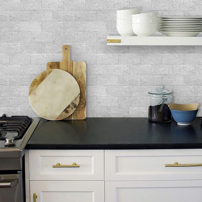 Штучна настінна плитка, самоклеюча панель для кухонного фартуха, тверда ПВХ плитка, клейка плитка для кухні та ванної кімнати (34 x 29 см) (20, сірий сланець)