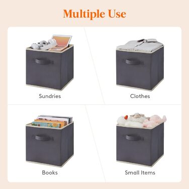 Складні кубики для зберігання Lifewit 6 шт. 18 л, середні декоративні тканинні ящики для зберігання з ручками для організації полиць шафи, 26,5 x 26,5 x 28 см, (сірий, 30x30x30 см)