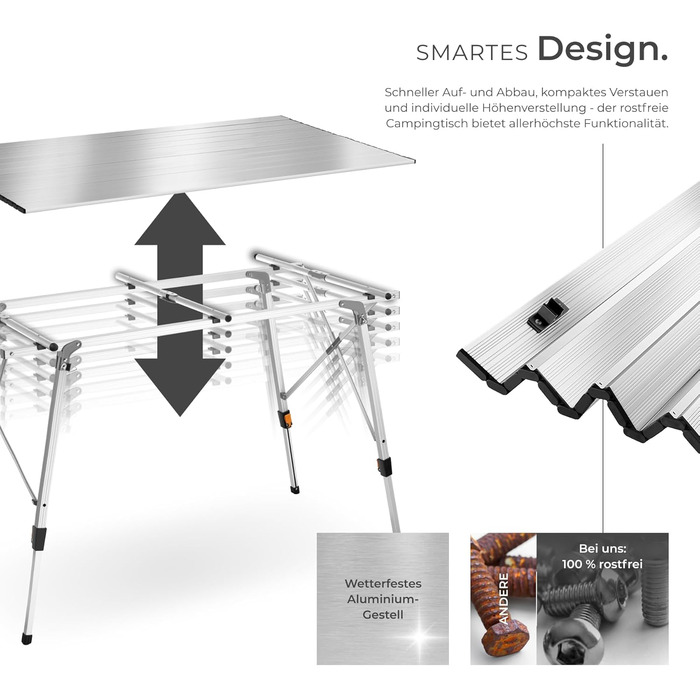 Складной алюминиевый стол для кемпинга 120 x 70,5 см серебряный tectake