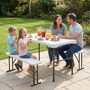 Складний пластиковий набір меблі для кемпінгу 3 предмета білі Sekey